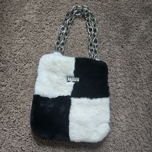 The Ragged Priest Black and White Faux Fur Women's Bag Chain Strap